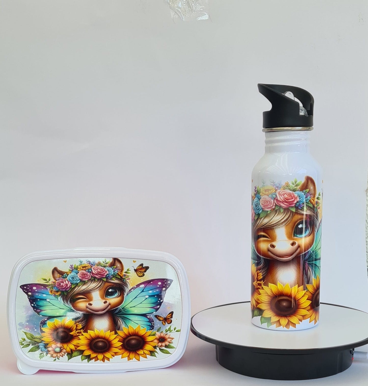 Lunchbox & Trinkflasche – „Blumenpony“ | Set oder einzeln erhältlich