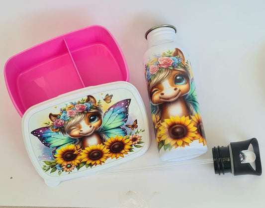Lunchbox & Trinkflasche – „Blumenpony“ | Set oder einzeln erhältlich