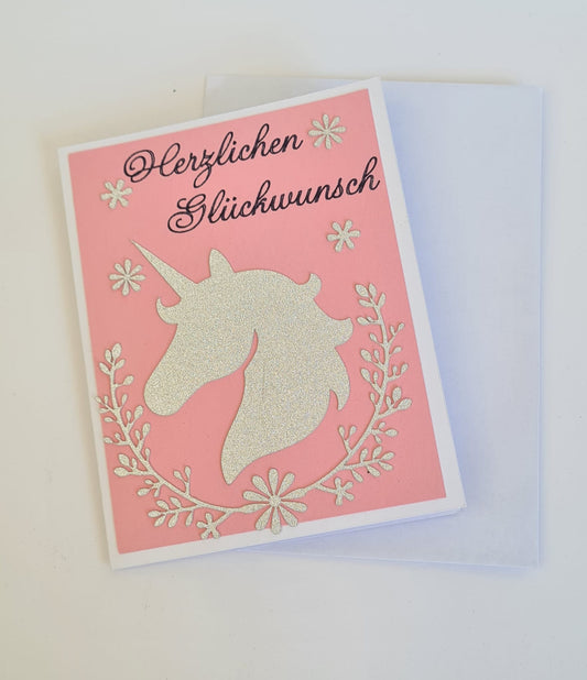 Glitzer-Einhorn Geburtstagskarte – "Magische Wünsche zum Geburtstag"