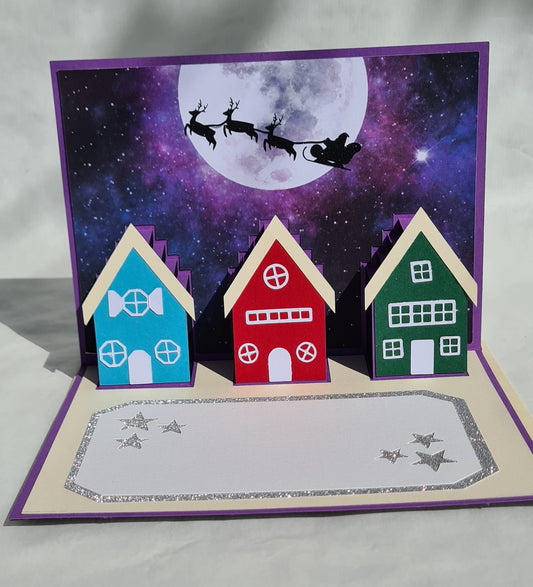 Pop-up Weihnachtskarte „Winterdorf unter dem Weihnachtsmond“