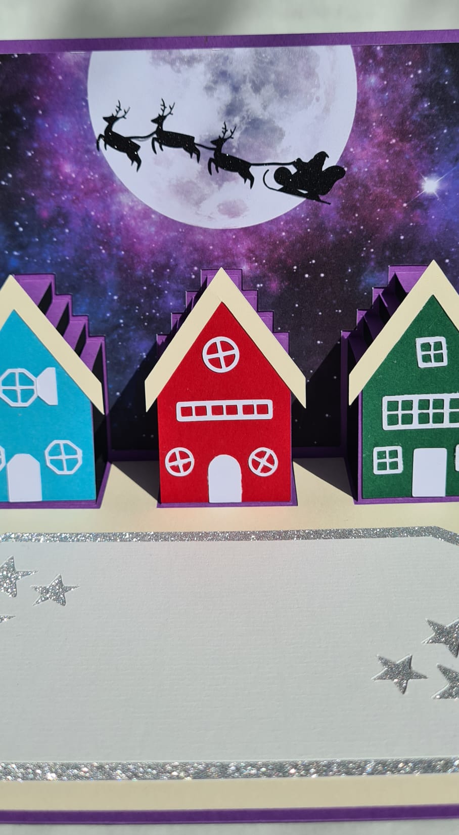Pop-up Weihnachtskarte „Winterdorf unter dem Weihnachtsmond“