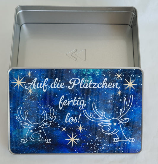 Weihnachts-Keksdose „Auf die Plätzchen, fertig, los!
