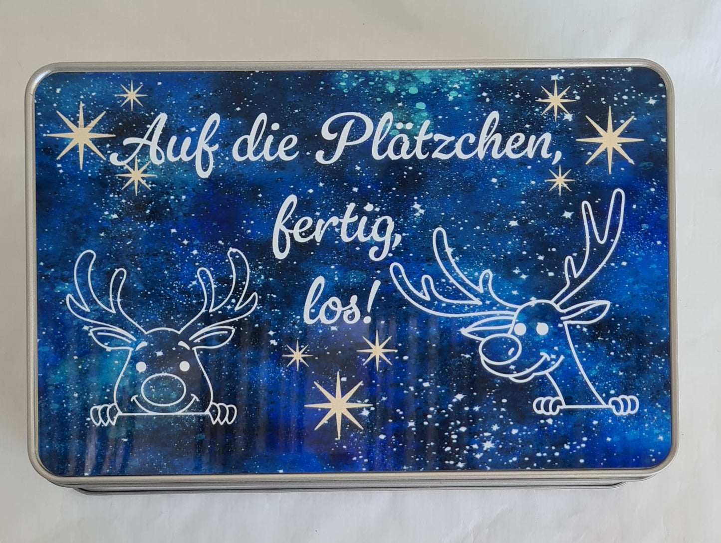 Weihnachts-Keksdose „Auf die Plätzchen, fertig, los!