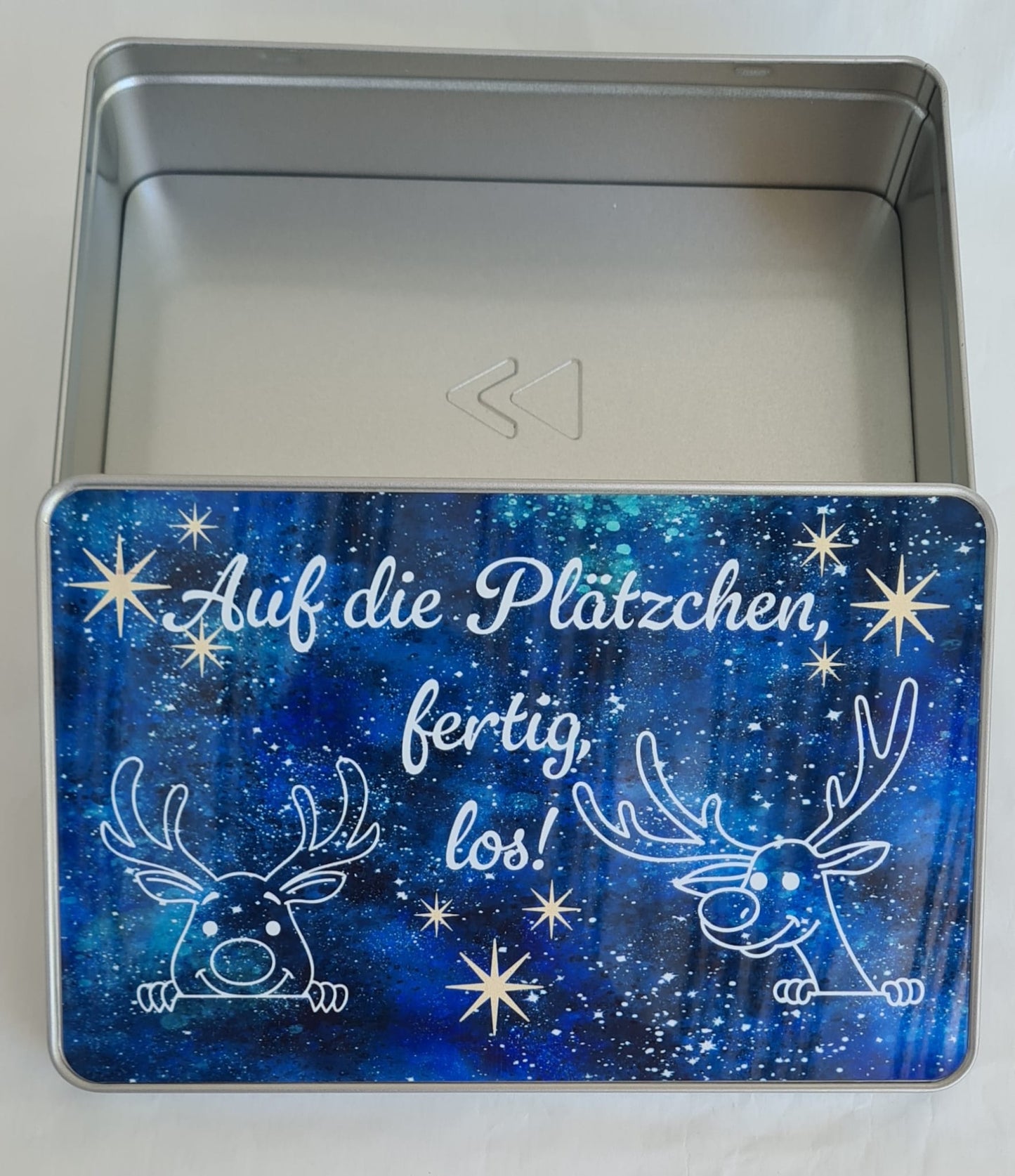 Weihnachts-Keksdose „Auf die Plätzchen, fertig, los!