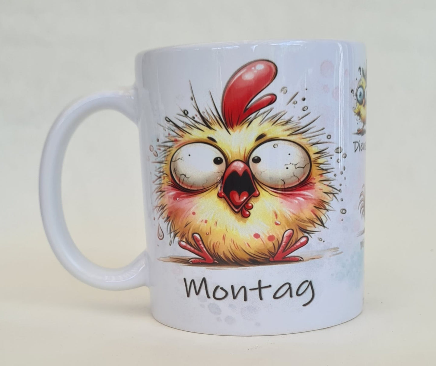 Hühner Tassen Montag, Freitag- Wovhemtage Lustig