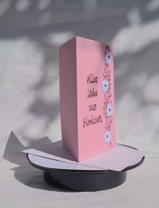 Rosa Hochzeitskarte - 3D Blume