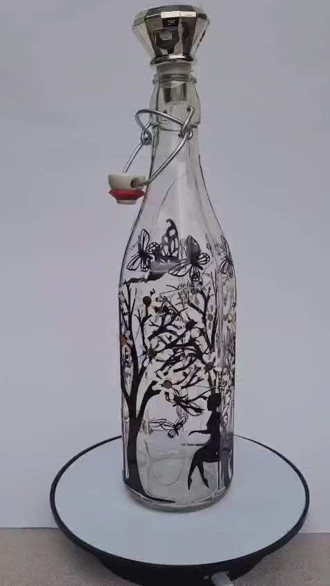 Dekoflasche mit UV-Lichterkette – Baum des Lebens 🌸
