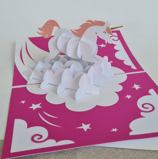 3D Pop-up-Karte „Einhornzauber“ – in Weiß & Rosa