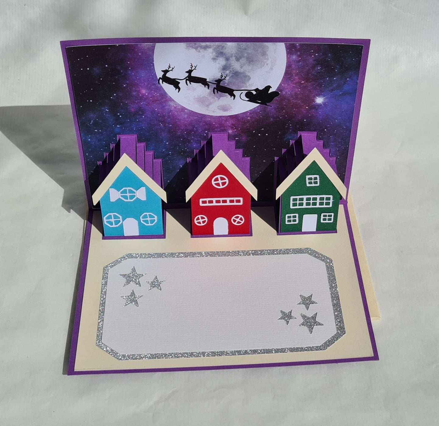 Pop-up Weihnachtskarte „Winterdorf unter dem Weihnachtsmond“