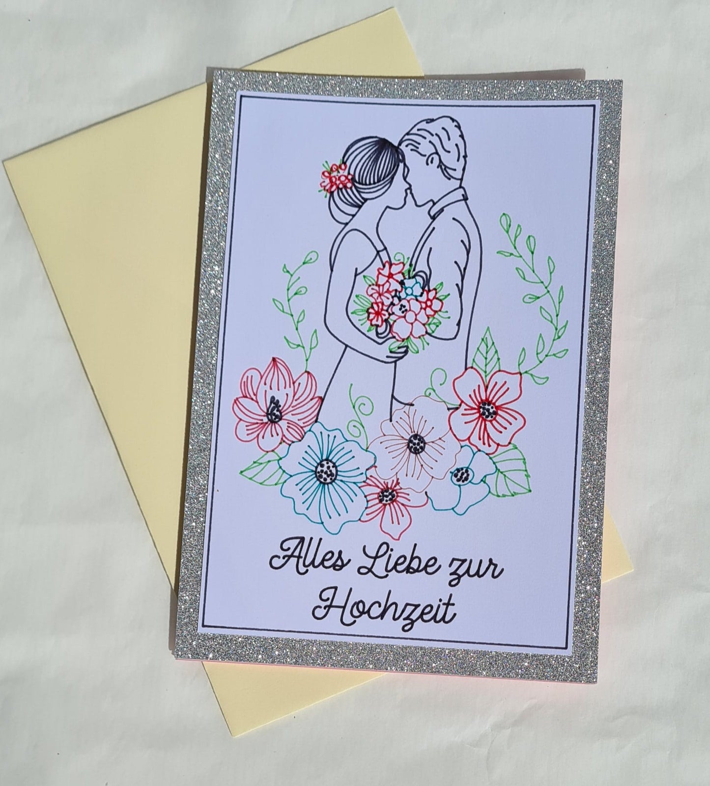 Handgemachte Hochzeitskarte „Alles Liebe zur Hochzeit“