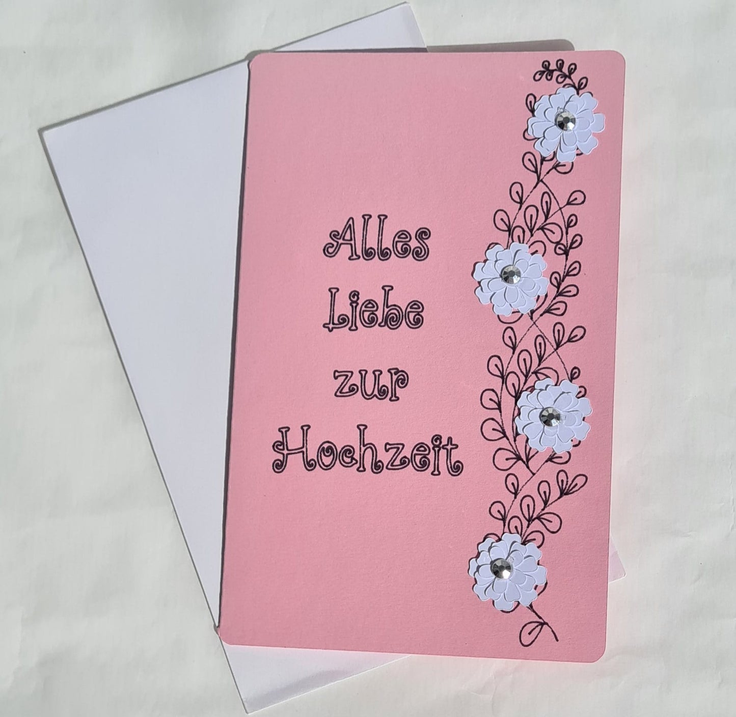 Rosa Hochzeitskarte - 3D Blume