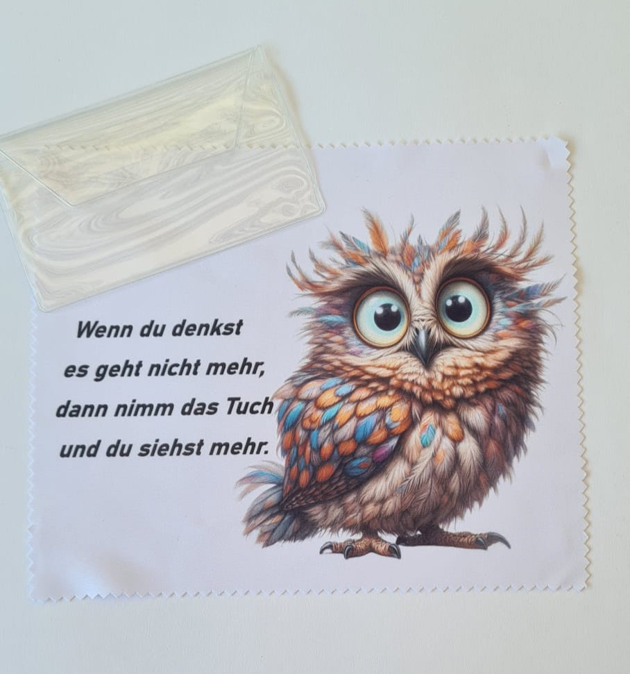 Brillenputztuch mit Eule – 18 x 15 cm