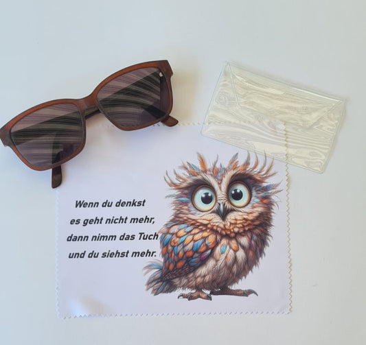 Brillenputztuch mit Eule – 18 x 15 cm
