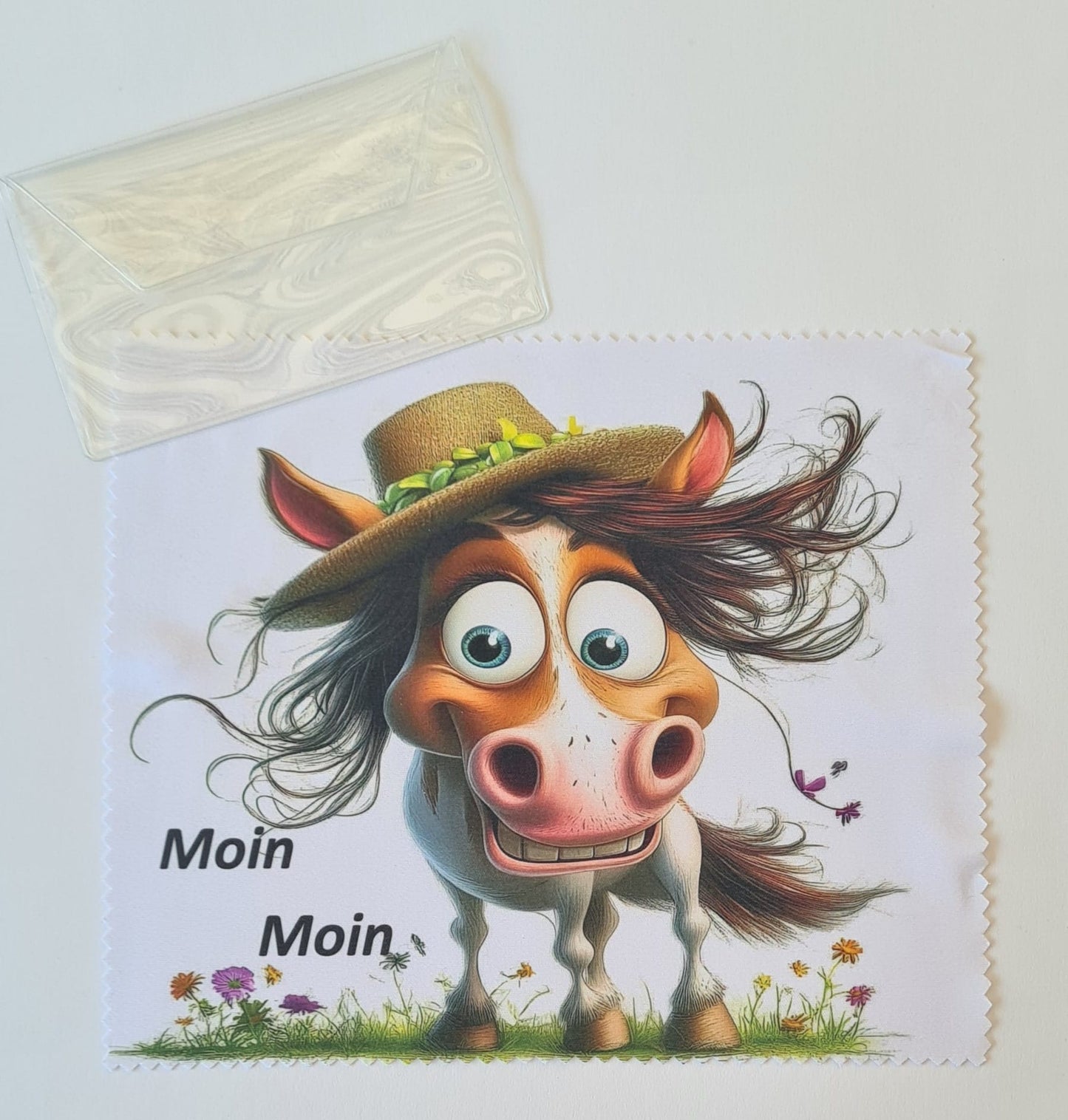 Brillenputztuch mit Moin Moin Pferd – 18 x 15 cm