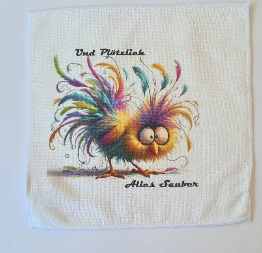 Mikrofaser-Tuch "Lustiger Hahn" – 30 x 30 cm