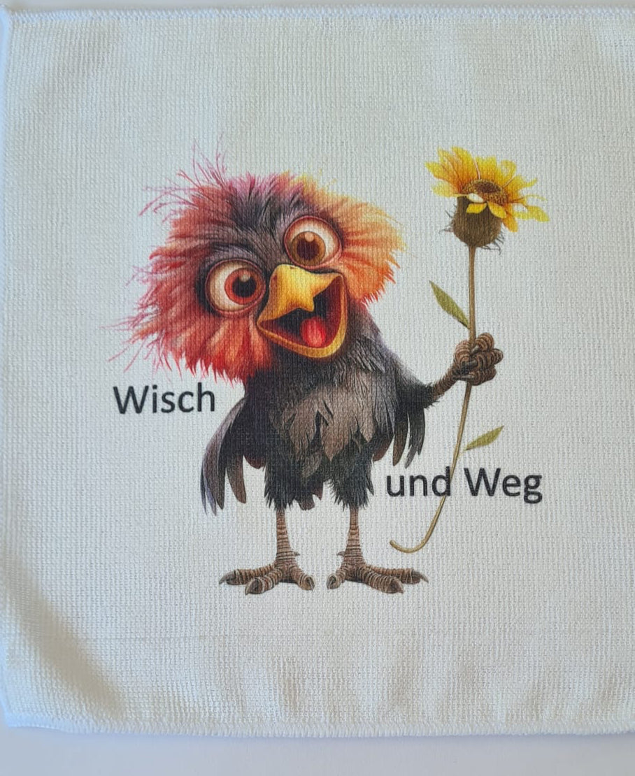 Mikrofaser-Tuch "Vogel mit Blume" – 30 x 30 cm
