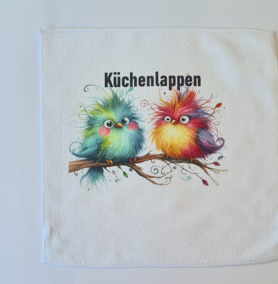 Mikrofaser-Tuch "zwei bunte Vögel" – 30 x 30 cm