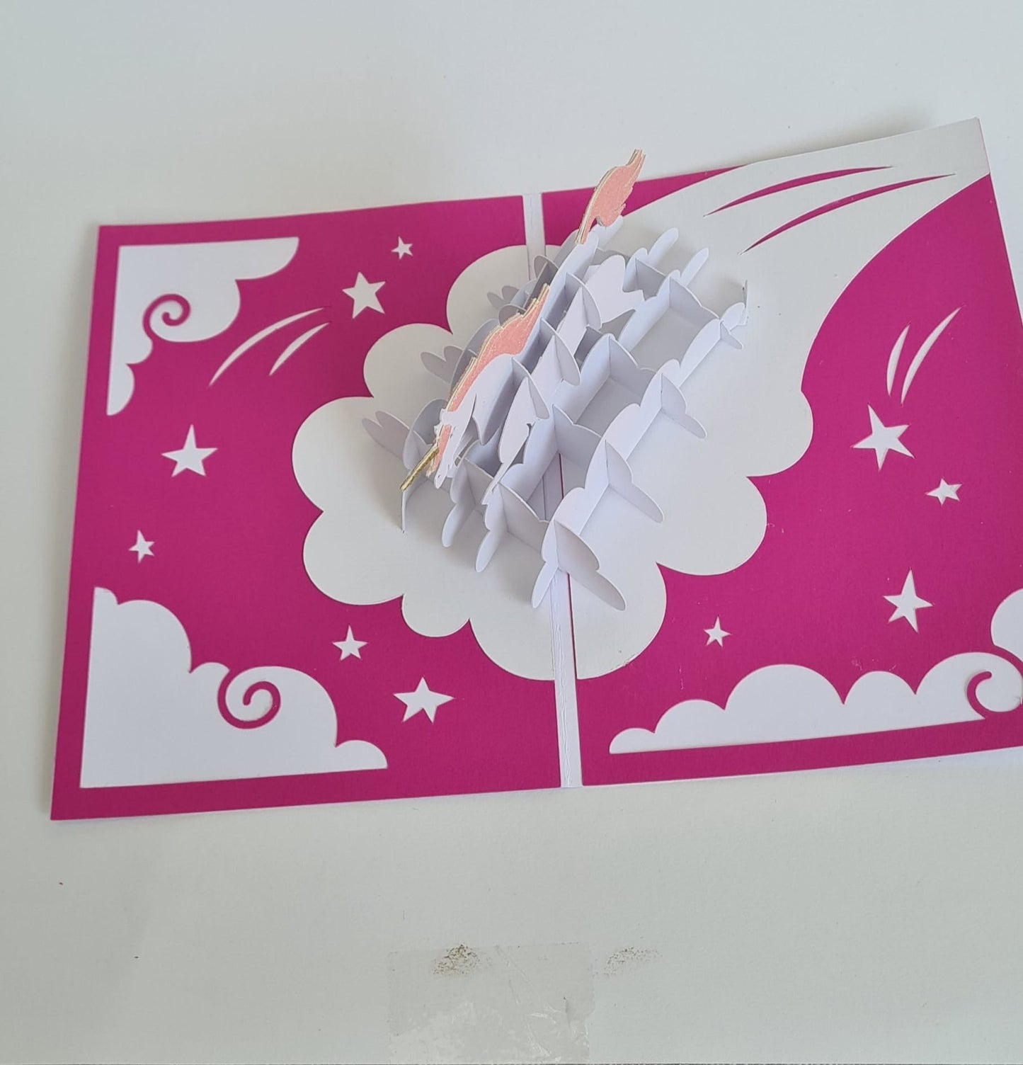 3D Pop-up-Karte „Einhornzauber“ – in Weiß & Rosa